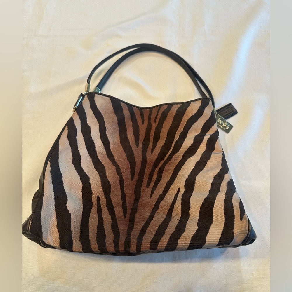 Coach Zebra-Print Brown and Tan Shoulder Bag - Picture 3 of 12